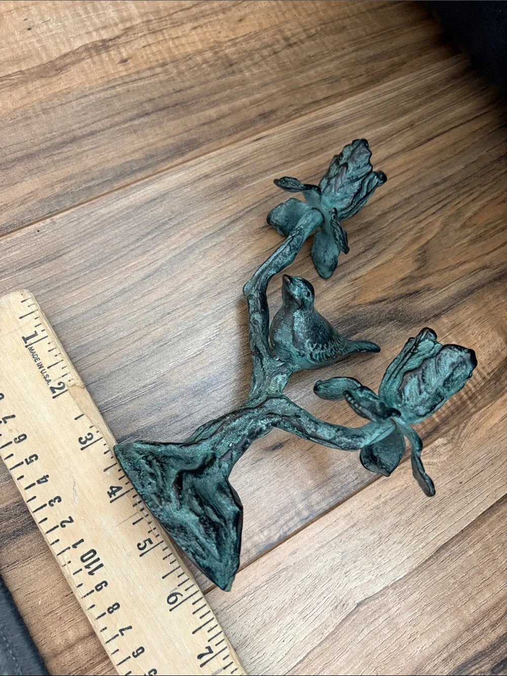 Pier 1 Metal Decorative Verdigris Bird & Floral Candle Holder  made in Korea